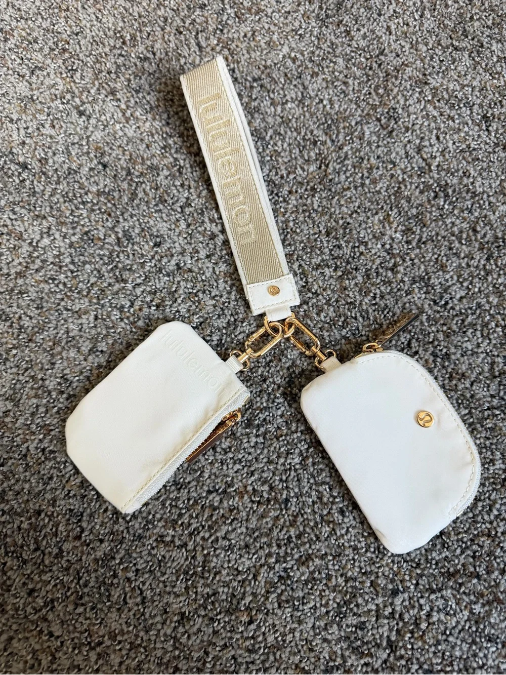 Lululemon Dual Pouch Wristlet Wordmark Gold White Opal Cream Pre-owned